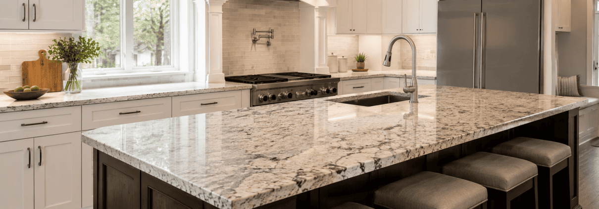 countertop in bright transitional kitchen