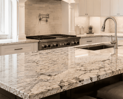 countertop in bright transitional kitchen